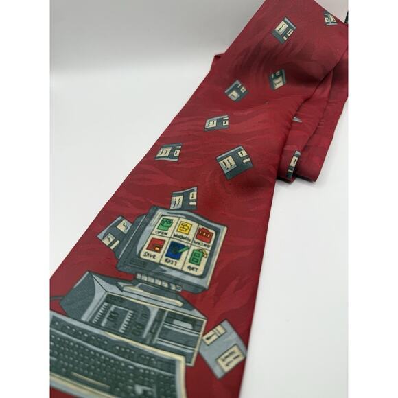 VTG Novelty 80s 90s Necktie Computers Floppy Disks Retro Computer Tech IT - Picture 1 of 4